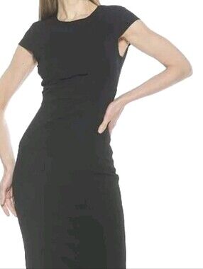 Alexia Admor Black Cap-Sleeve Midi Sheath Dress